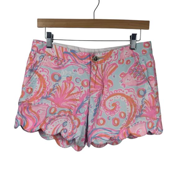 Lilly Pulitzer Shorts Women 2 Pink Buttercup 100% Cotton Scalloped Coastal Prep - Picture 1 of 8